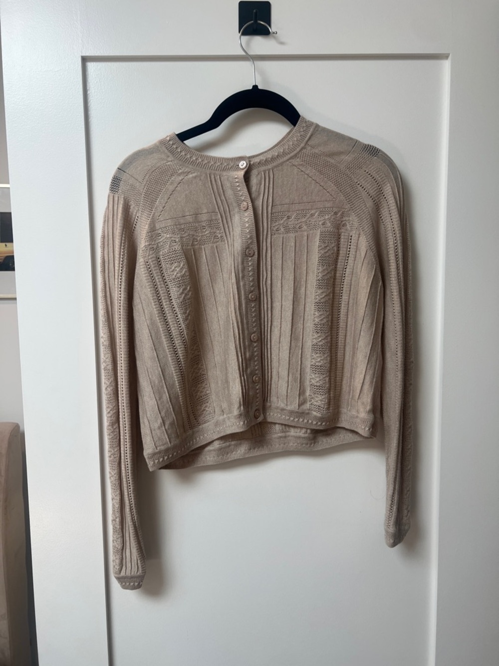 ba&sh Cropped Beige Knit Button-Front Cardigan